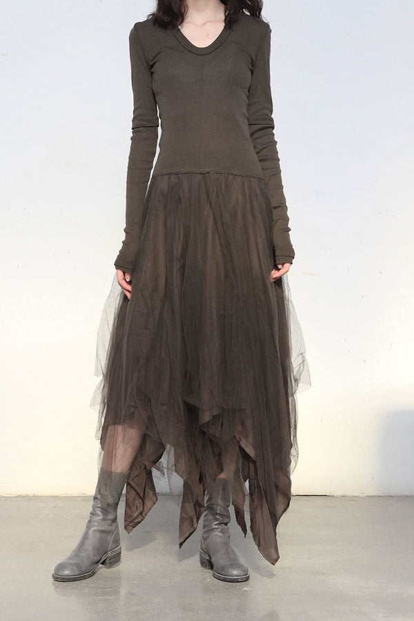 Marc Le Bihan fake two-piece dress series three-layer yarn silk skin-friendly hand-made plant dyeing daily MLB-2832-SHENKA dark brown